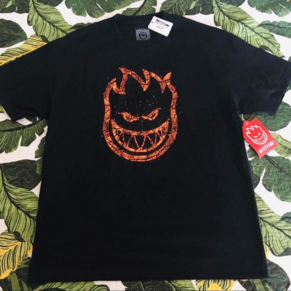 Spitfire Black Shirt With Fire Orange Logo